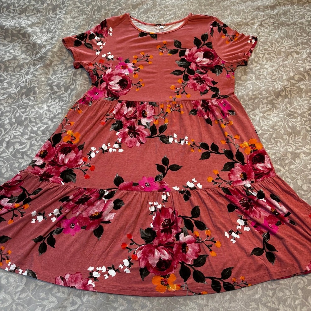Midi Dress Pink Floral Summer Women's‎ Large (C21)